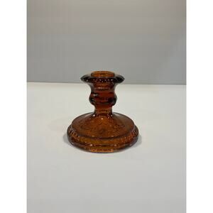 Indiana Glass Tiara Sandwich Pattern Amber Candle Holder